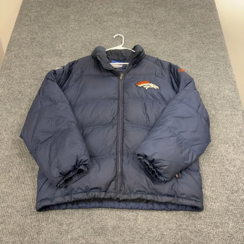 Denver Broncos Reebok Puffer Jacket Mens XL‎ Navy Down On Field Team Apparel